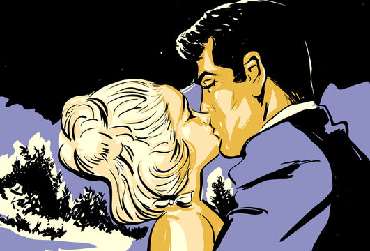 croquis jeune couple homme et femme baiser amoureux