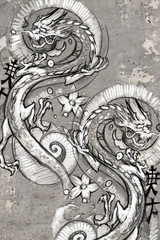 Tattoo art illustration, japanese dragons