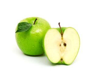 Green apple fruits isolated on white background