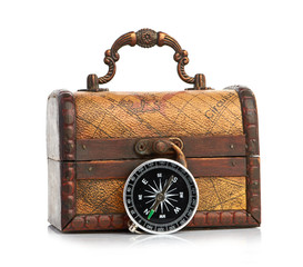 chest and compass isolated on white background