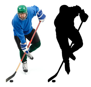 Ice hockey player and it's silhouette