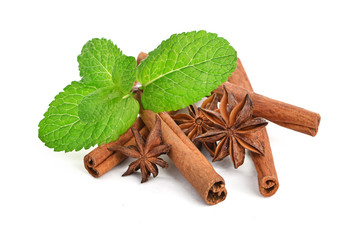 Sticks of cinnamon with mint and anise
