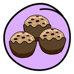 A Brown Muffin on Round Purple Background