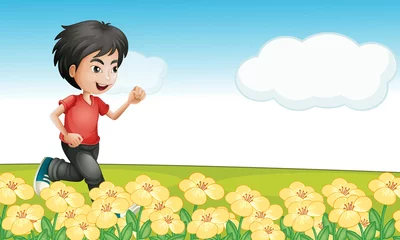 Poster Ferme Un garçon qui court dans le jardin