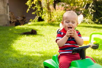 Happy child laughing outdoors