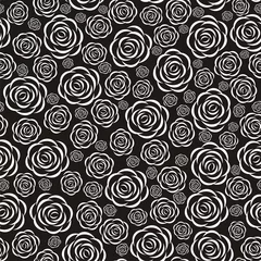 Papier Peint photo autocollant Fleurs noir et blanc Illustration vectorielle de modèle sans couture avec des roses