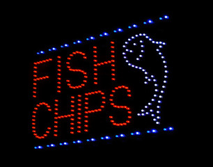 fish and chip light-emitting diode sign