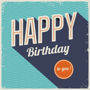 Vintage retro happy birthday card, typography font