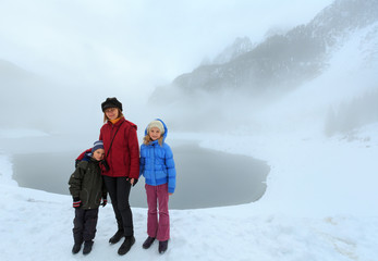 Alpine winter lake view