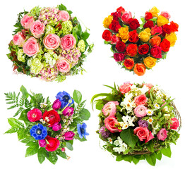 four colorful flowers bouquet on white