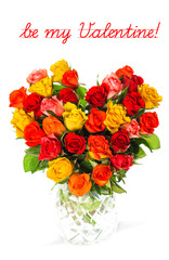 heart shaped bouquet of colorful assorted roses