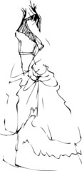 a sketch of beautiful slip of a girl is in a long dress