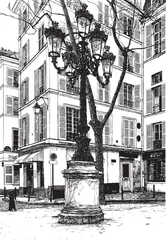Afwasbaar Fotobehang Illustratie Parijs Furstembergplein in parijs