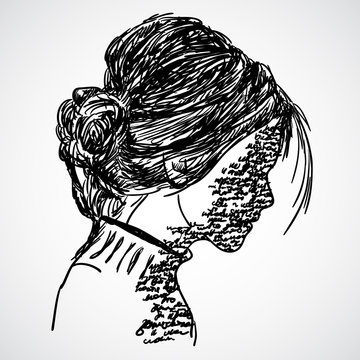A sketch of the girl with words written on her face