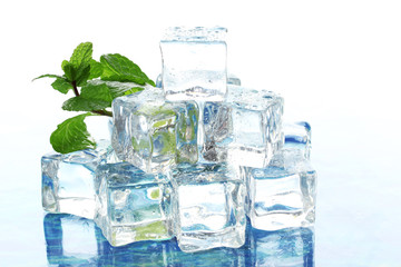 Ice with mint on light background