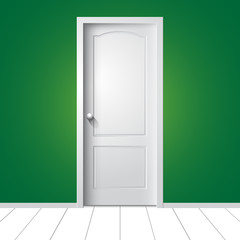 Vector white door on green wall