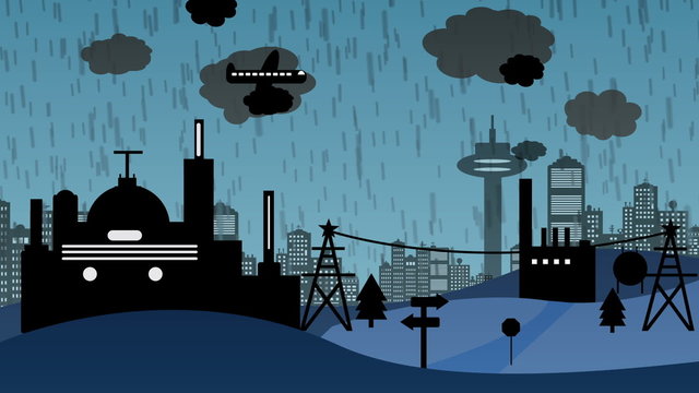 Fabrik im Regen (Cartoon)
