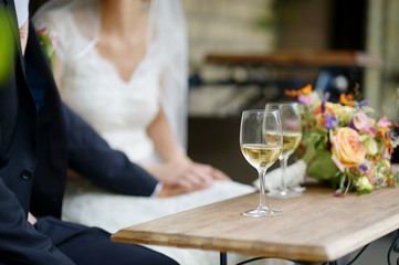 Glass of white wine on a table