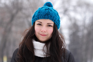 Brunette girl outdoors in winter
