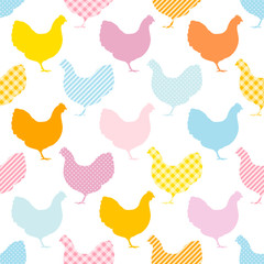 Seamless Pattern Hen Stripes/Dots/Check Blue