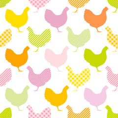 Seamless Pattern Hen Stripes/Dots/Check Green