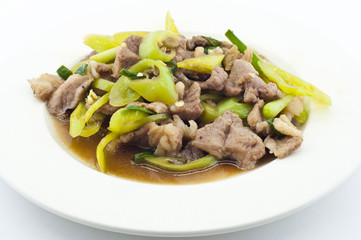Stir fried pork with green chili pepper.