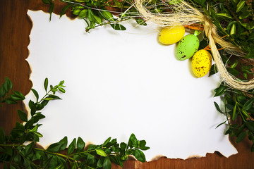 Easter background blank empty letter card eggs