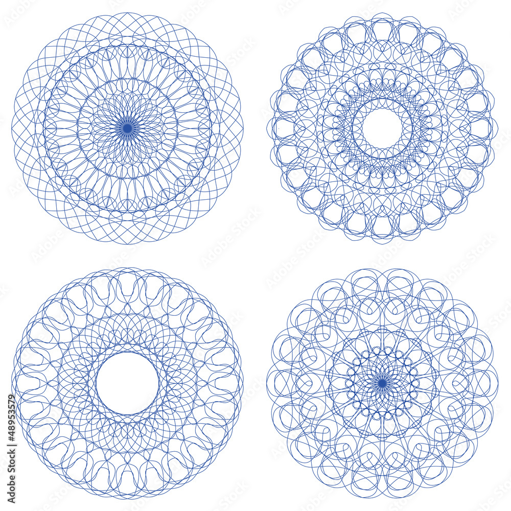 Poster set of vector guilloche rosettes