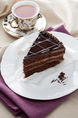Delicious chocolate cake and tea