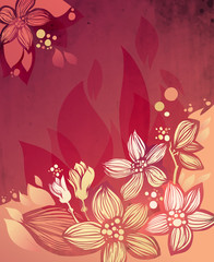 яркий цветочный фон с листьями и линиями