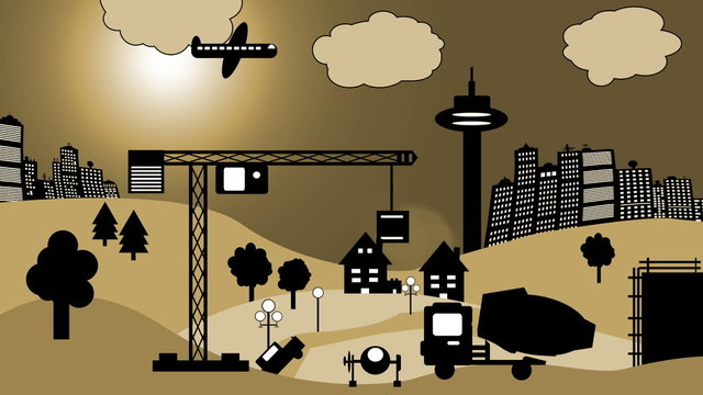 Baustelle vor Skyline (Cartoon)