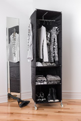 Clothes organizer with black and white clothing