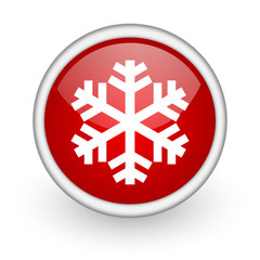 snowflake red web icon on white background