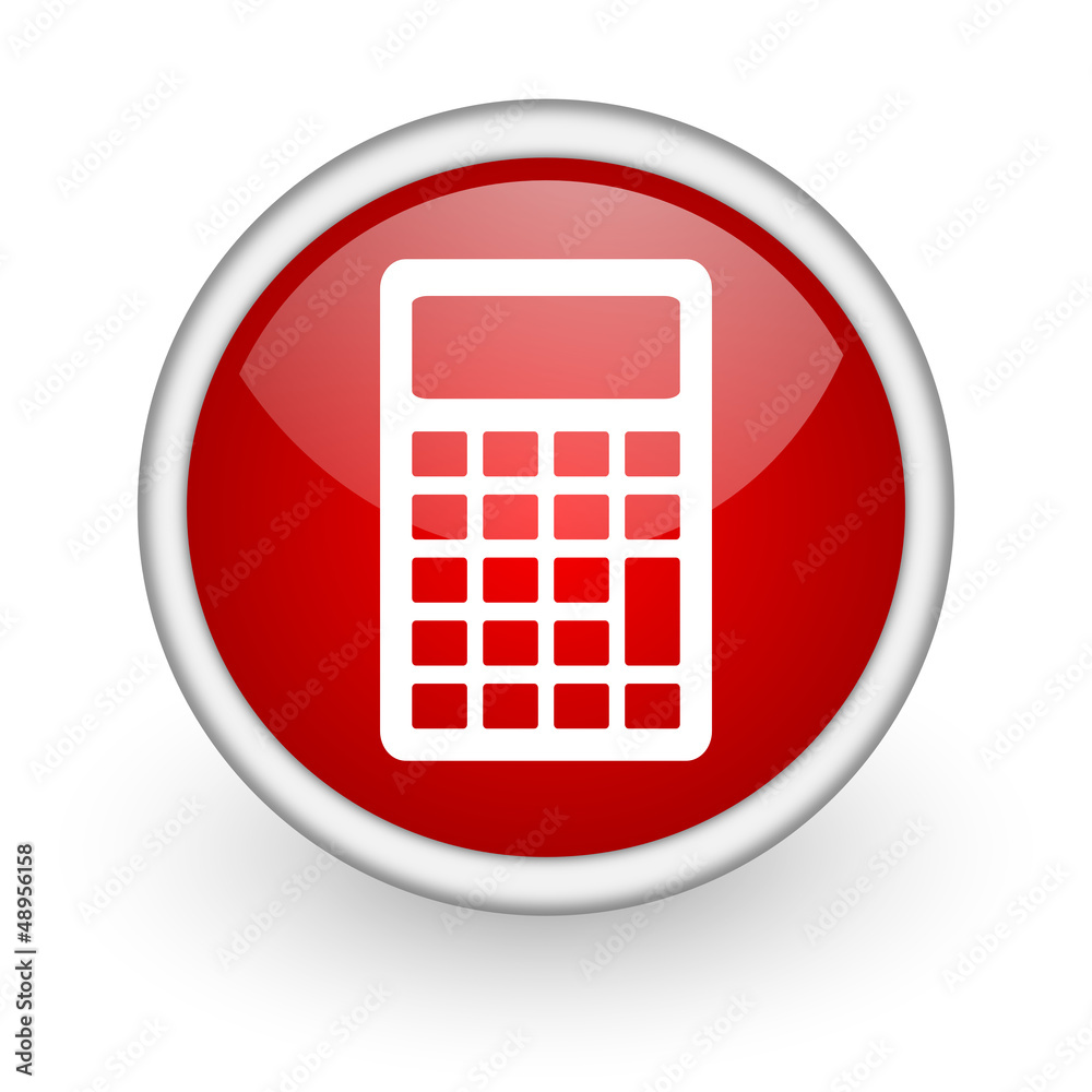 Poster calculator red circle web icon on white background