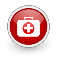 Obraz premium first aid kit red circle web icon on white background