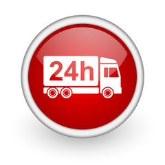 delivery 24h red circle web icon on white background