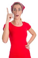 Fototapeta na wymiar Pojedyncze kobieta w czerwieni ma pomysł