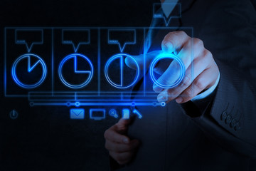 businessman hand drawing a pie chart