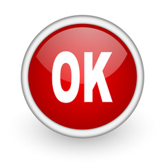 ok red circle web icon on white background