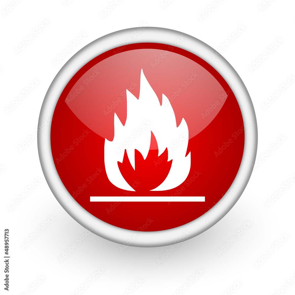 Poster flames red circle web icon on white background