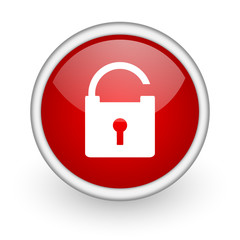 padlock red circle web icon on white background