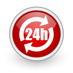 24h red circle web icon on white background