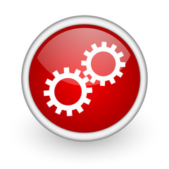 gears red circle web icon on white background