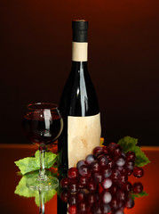 Composition of wine bottle, glass and  grape,