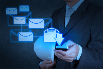 businessman hand use smart phone computer with email