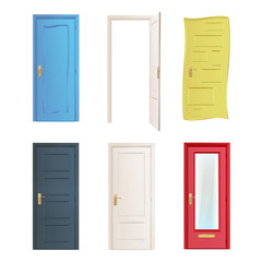 Collection of six colorful doors isolated on white.
