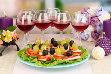 Canapes and wine in restaurant