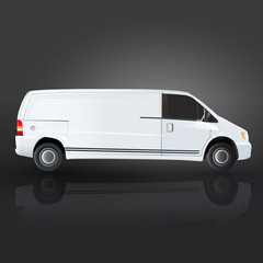 Realistic van on black background. Vector design. 