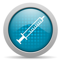 syringe blue glossy icon on white background