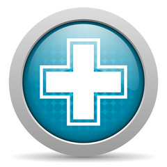 Obraz premium pharmacy blue glossy icon on white background